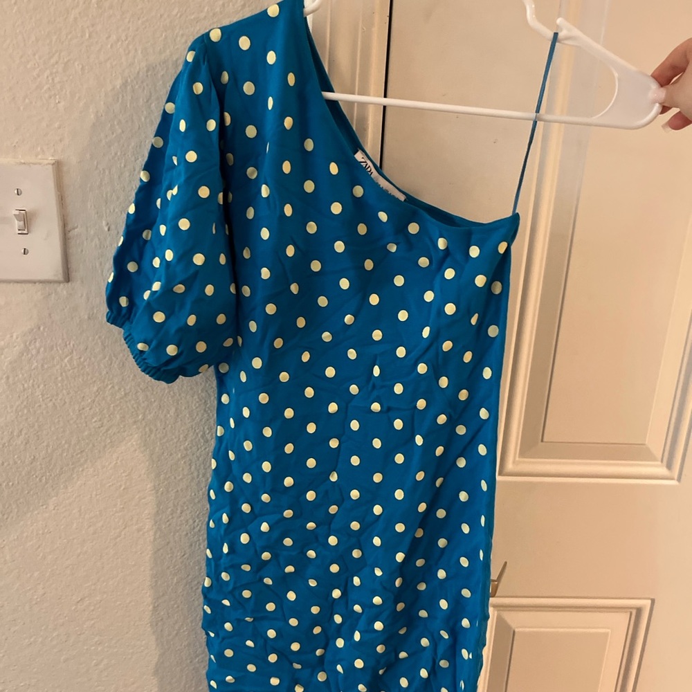 Zara Polka dot one shoulder dress